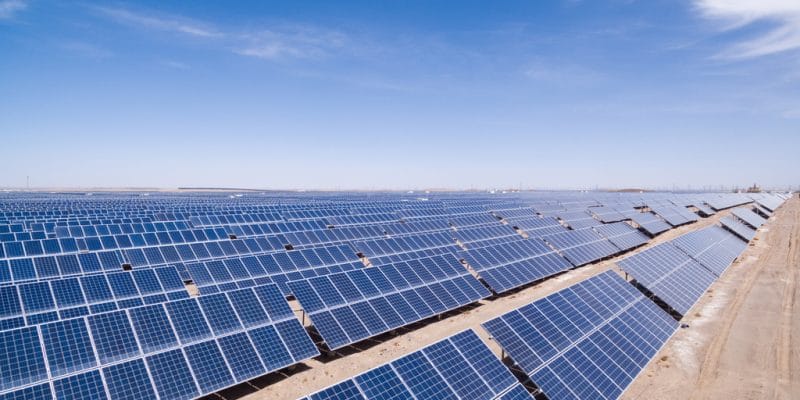Reihen von Photovoltaikmodulen in einer Solaranlage